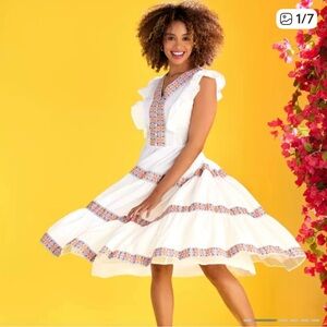 Disney Dress Shoppe White Encanto Midi Dress with Multicolor Ribbons